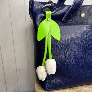 Leather White Tulip Purse Charm Genuine Leather Tulip Flower Bag Charm